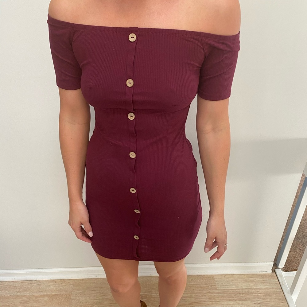 Off the shoulder maroon dress